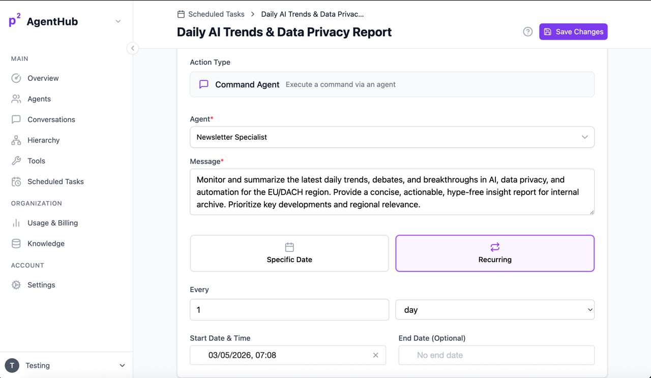 AgentHub Scheduled Tasks